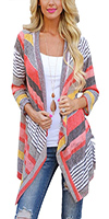 Euovmy Women's 3/4 Sleeve Cardigans Striped Printed Open Front Draped  Kimono Loose Cardigan Red X-Large_Shopping Online